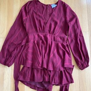 Princess Polly Red Checkered Long Sleeve Tie Dress US 6